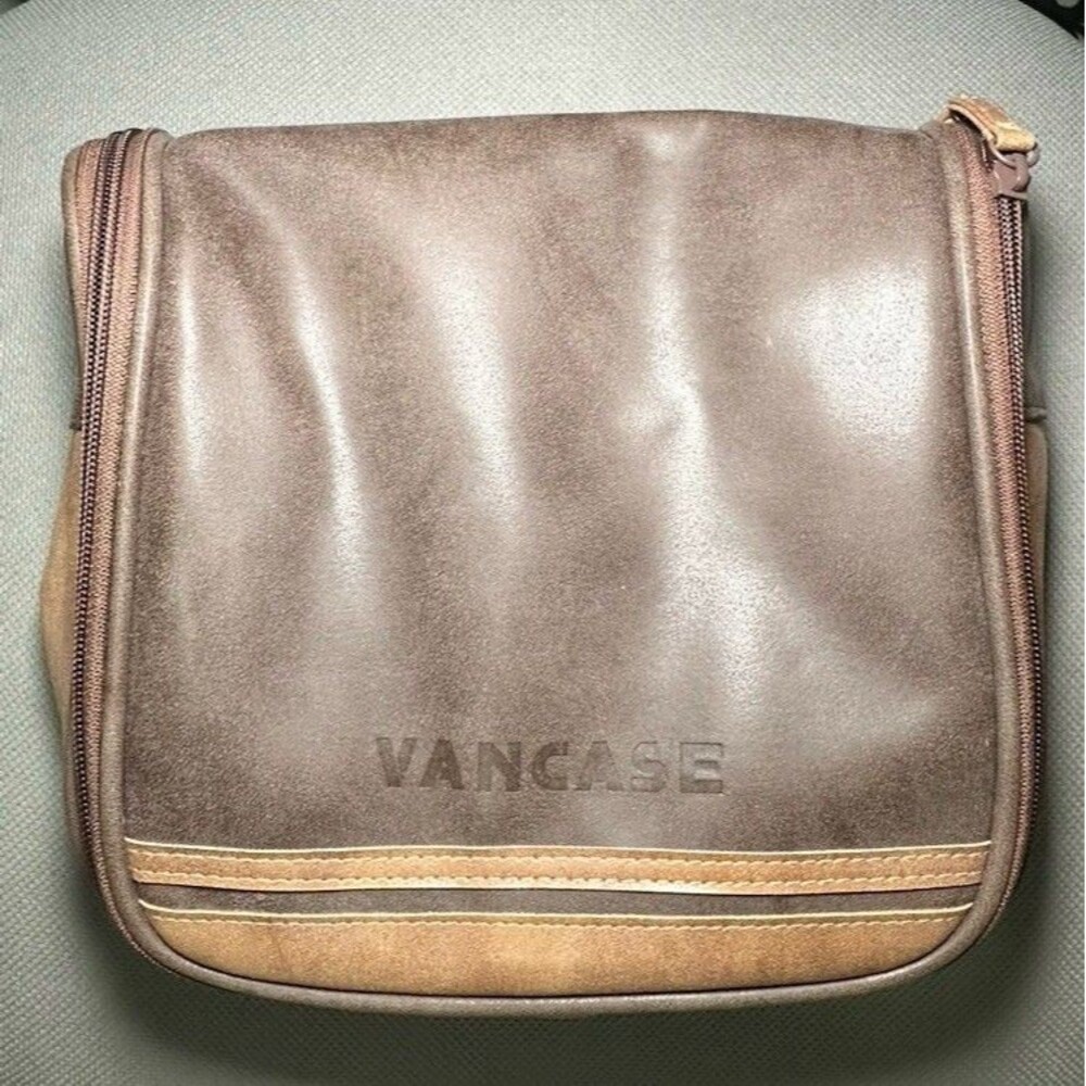 Vancase Hanging Brown Dop Kit Toiletry Bag Travel Shaving Kit Faux Leather